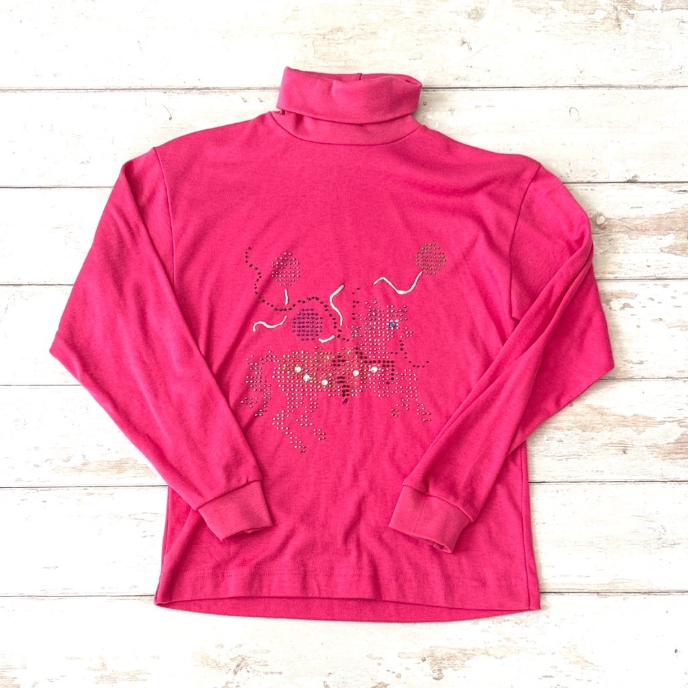 Pink Long Sleeve 80s Style Turtleneck Shirt Kids Girls Size XL 14/16